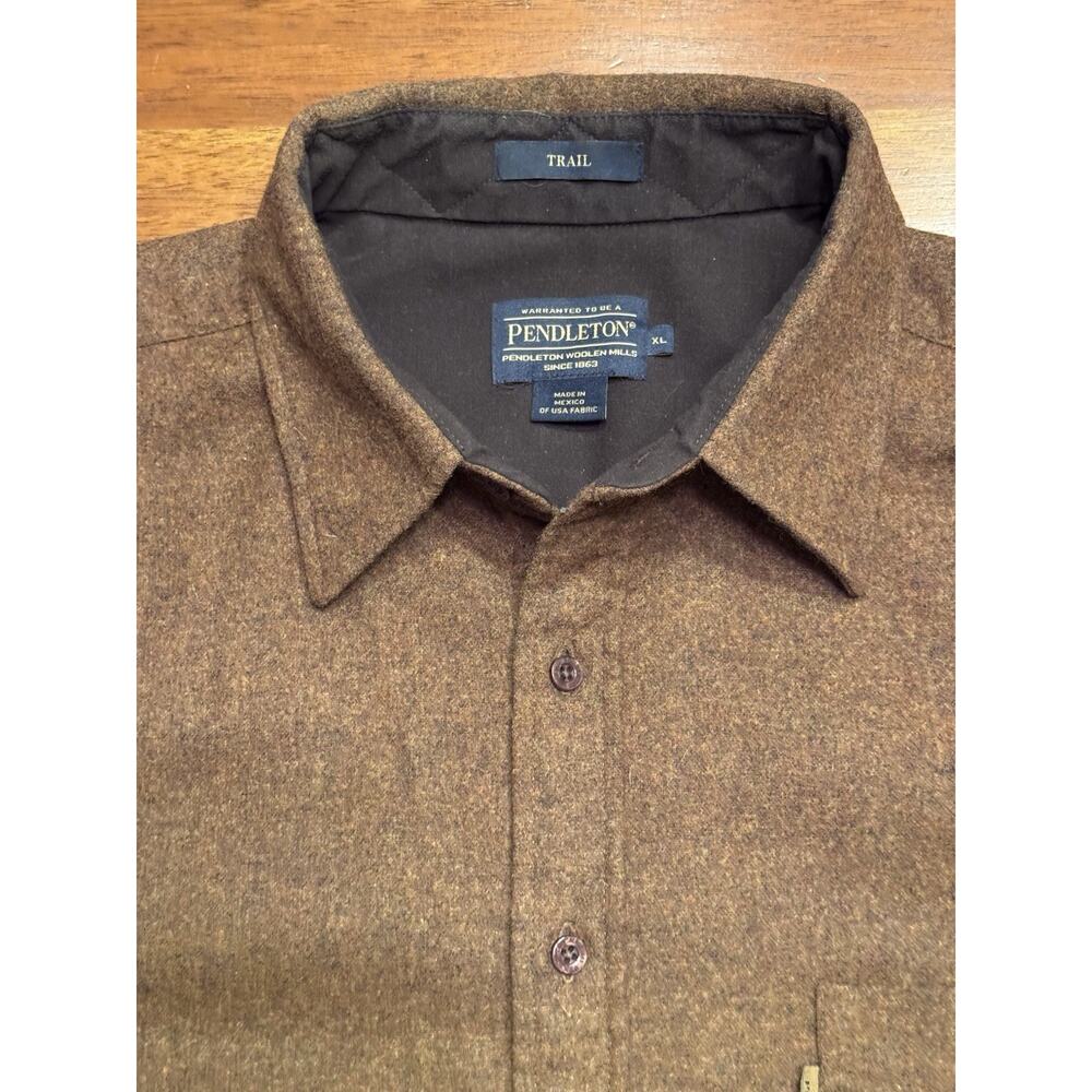 XL Pendleton Wool Trail Shirt Solid Brown Elbow Patches Button Up Woolen Mills